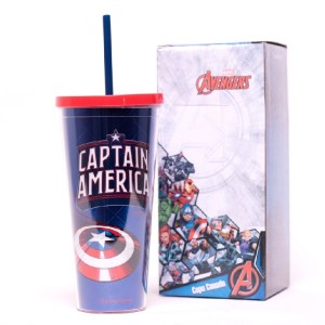 COPO CANUDO 650ML METÁLICO CAPITÃO AMÉRICA ZONA CRIATIVA