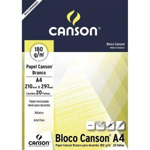 BLOCO DESENHO A4 180G  20 FOLHAS BRANCO CANSON
