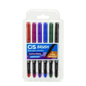 MARCADOR ARTISTICO BRUSH AQUARELÁVEL C/ 6 CORES BASICAS CIS