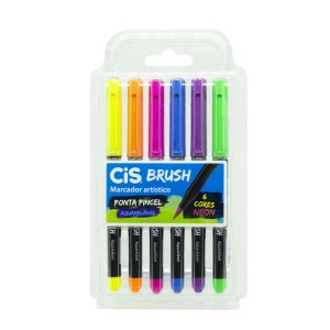 MARCADOR ARTISTICO BRUSH AQUARELÁVEL EST C/ 6 CORES NEON CIS
