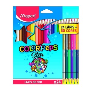 LÁPIS DE COR TRIANGULAR COLOR PEPS 24 LÁPIS 30 CORES MAPED