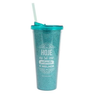 COPO C/ CANUDO E GLITTER 650ML PERMITO O MELHOR ZONA CRIATIVA