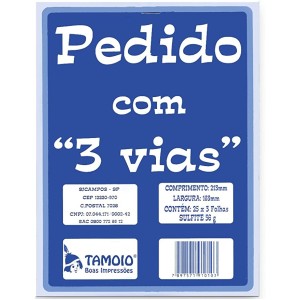 BLOCO TALÃO DE PEDIDO C/ 3 VIAS 25X3 FOLHAS 163X213MM TAMOIO