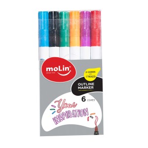 CANETA MARCADOR OUTLINE MARKER METÁLICO 6 CORES MOLIN