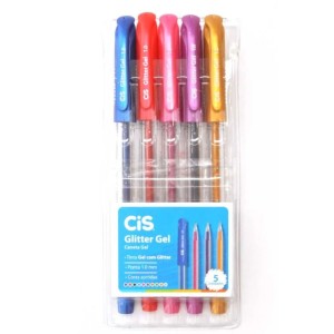 CANETA GLITTER GEL CIS 1,0MM ESTOJO COM 5 UNID
