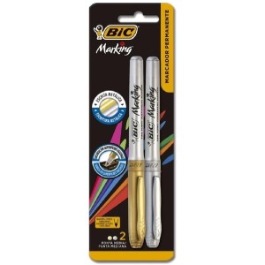 PINCEL MARCADOR PERMANENTE MARKING PRATA/OURO COM 2 UNIDADES BIC