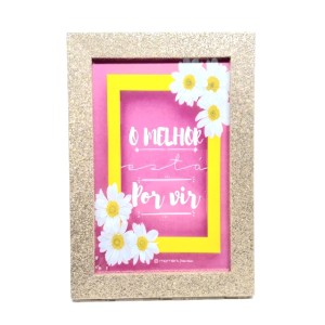 PORTA RETRATO GLITTER O MELHOR ESTÁ POR VIR 10X15CM DOURADA