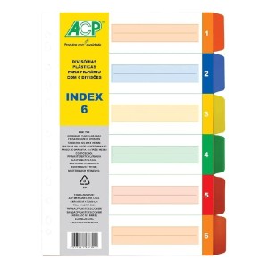 DIVISÓRIA P/ FICHÁRIO UNIVERSITÁRIO INDEX 6 CORES ACP