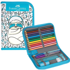 Estojo Escolar Bicho Preguiça - Kit 18 Itens - Faber Castell
