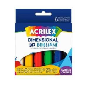TINTA RELEVO DIMENSIONAL 3D BRILLIANT C/ 6 CORES ACRILEX