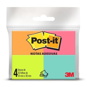 BLOCO DE NOTAS ADESIVAS POST-IT 200 FLS 4 CORES 50X38MM 3M