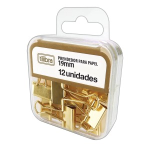 PRENDEDOR DE PAPEL 19MM DOURADO 12 UNIDADES TILIBRA