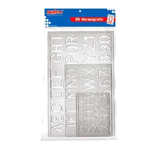 KIT NORMÓGRAFO CRISTAL C/ 3 RÉGUAS DE LETRAS E NÚMEROS WALEU
